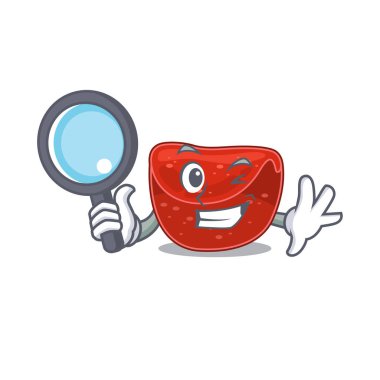 Dedektif 'in aletleri kullanırken çekilmiş bir karikatür resmi. Vektör illüstrasyonu