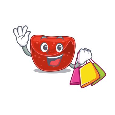 Alışveriş torbaları olan zengin köfte çizgi film karakteri. Vektör illüstrasyonu