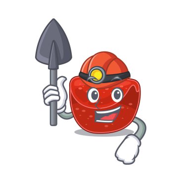 İçinde alet ve kask olan köfte madencisinin karikatür resmi. Vektör illüstrasyonu