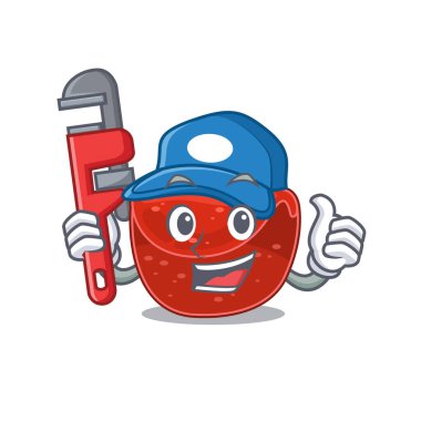 Çizgi film karakteri, aletli bir Tesisatçı olarak köfte tasarımı. Vektör illüstrasyonu