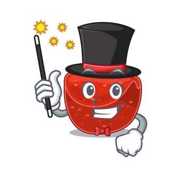 Köfte çizgi film tasarımı tarzında muhteşem zeki bir sihirbaz. Vektör illüstrasyonu