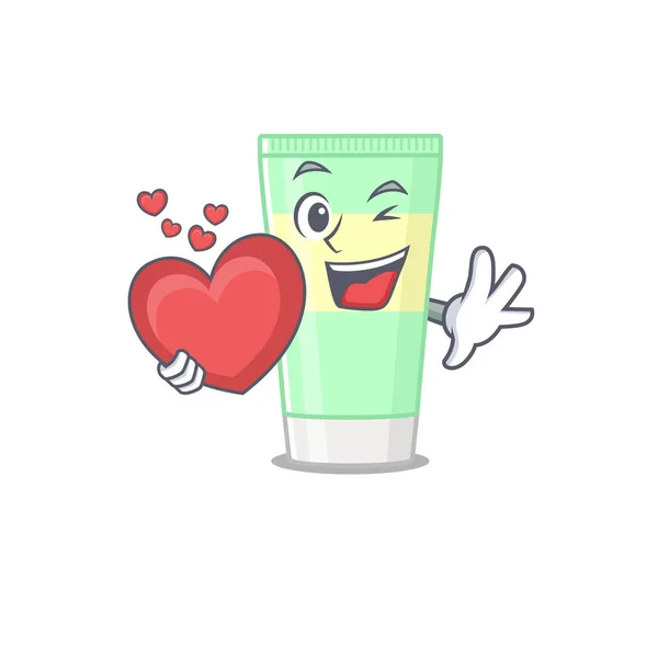 Un dolce schiuma detergente stile personaggio dei cartoni animati in possesso di un grande cuore — Vettoriale Stock