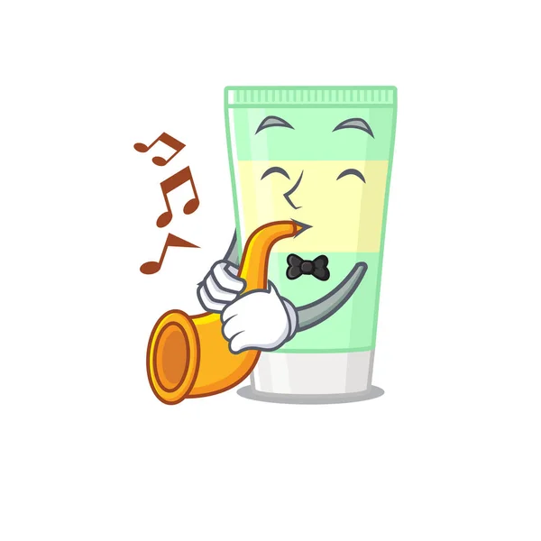 Cleansing foam musician of cartoon design playing a trumpet — Stock Vector