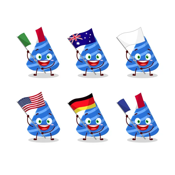 Partito cappello personaggio dei cartoni animati portare le bandiere di vari paesi — Vettoriale Stock
