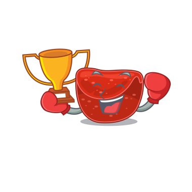 Köfte karikatür tasarımı konseptinin zarif bir boks şampiyonu. Vektör illüstrasyonu