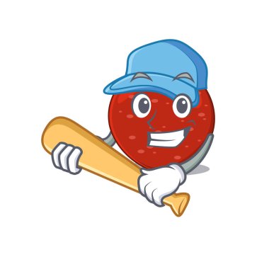 Çekici peperoni karikatür karakteri beyzbol oynuyor. Vektör illüstrasyonu