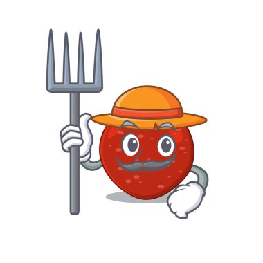 Peperoni maskot tasarımı şapka takan bir çiftçi olarak çalışıyor. Vektör illüstrasyonu