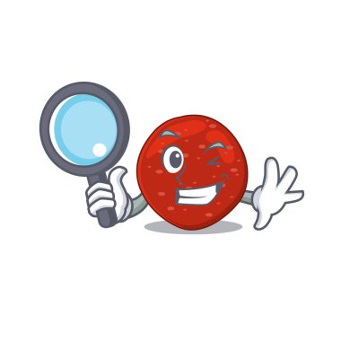 Peperoni Dedektifi 'nin alet kullanırken çekilmiş bir karikatür resmi. Vektör illüstrasyonu