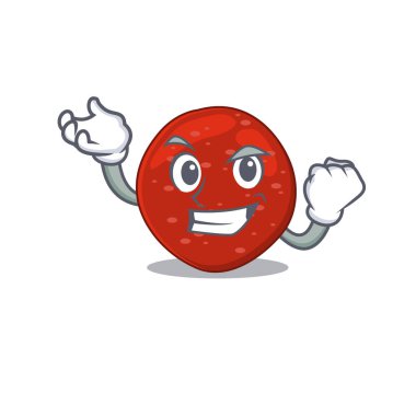 Komik bir çizgi film dizayn konsepti, mutlu yüzlü peperoni. Vektör illüstrasyonu