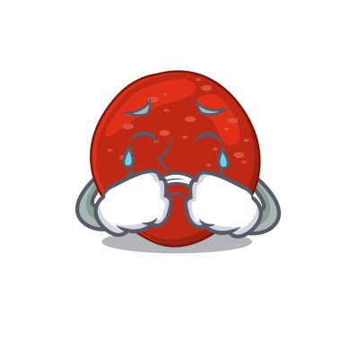 Pepperoni 'nin karikatür tasarımı üzgün bir yüze sahip. Vektör illüstrasyonu