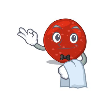 Peperoni garsonunun beyaz peçeteli bir resmi. Vektör illüstrasyonu