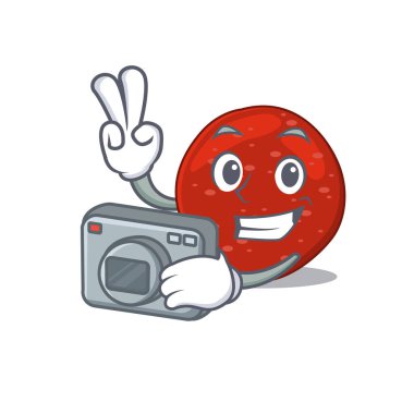 Kamerayla çalışan profesyonel bir fotoğrafçı peperoni çizgi filmi. Vektör illüstrasyonu