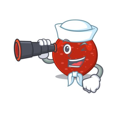 Peperoni Sailor 'un dürbün kullanan bir karikatür resmi. Vektör illüstrasyonu