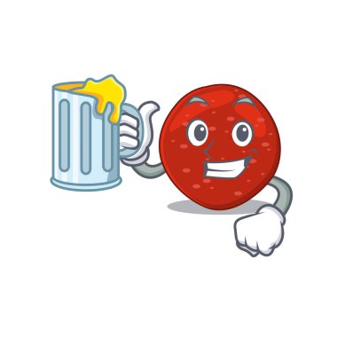 Bir bardak birayla peperoni çizgi filmi konsepti. Vektör illüstrasyonu