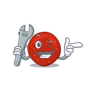 Peperoni 'nin tamircilik yaparken çekilmiş karikatür fotoğrafı. Vektör illüstrasyonu