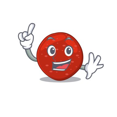 Peperoni karikatür tasarımı ve tek parmak hareketi. Vektör illüstrasyonu