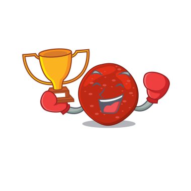 Peperoni karikatür tasarım konseptinin zarif bir boks şampiyonu. Vektör illüstrasyonu