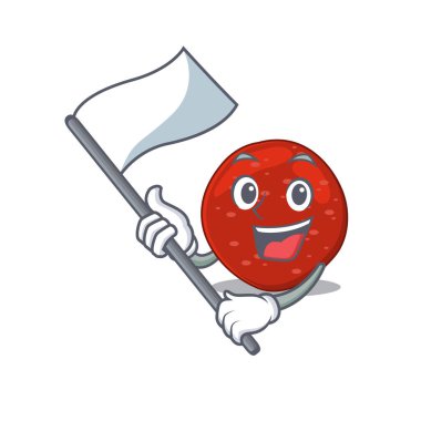 Beyaz bayrağı olan kahraman bir peperoni maskot tasarımı. Vektör illüstrasyonu