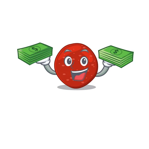 Rico Personagem Desenho Animado Peperoni Com Muito Dinheiro Ilustração Vetorial — Vetor de Stock