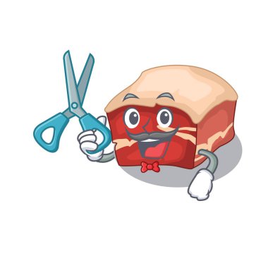 Domuz göbeği yetenekli berber çizgi film karakteri tasarımı berber dükkanında çalışıyor.