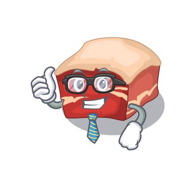 Çizgi film maskotu tarzı domuz göbeği iş adamı gözlüklü ve kravatlı