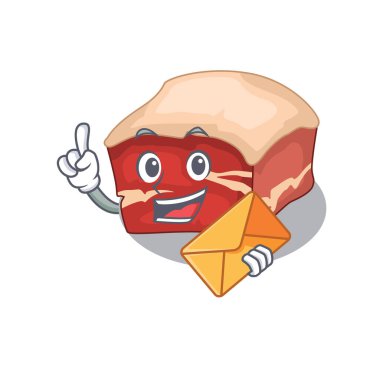 İçinde bir zarf olan neşeli domuz göbeği karikatür tasarımı resmi.