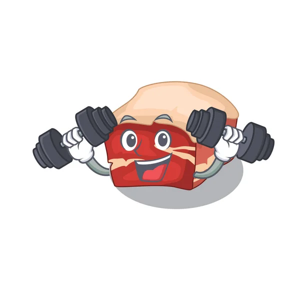 Muscular pork belly mascot design with barbells during exercise - Stok Vektor