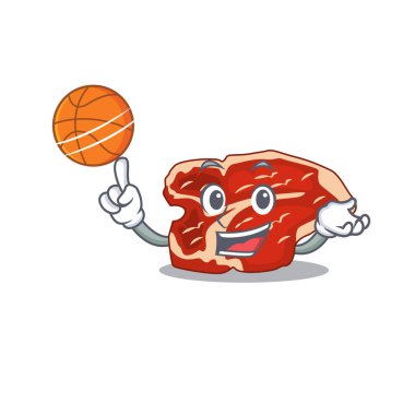 Basketbol ile atletik bir T-bone çizgi film maskotu tasarımı