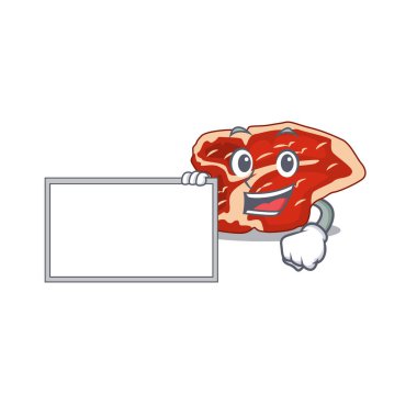 Beyaz bir tahta tutan T-bone çizgi film karakteri tarzı