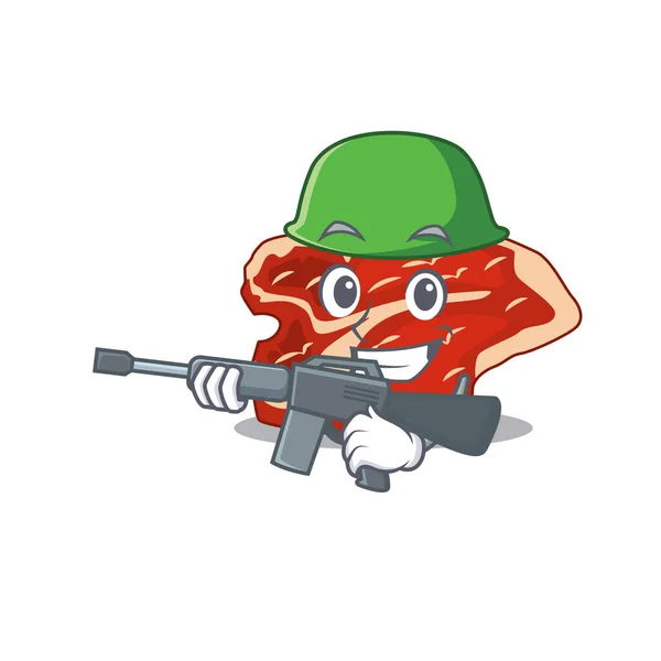 Een bekoorlijk leger T-bone cartoon schilderstuk trant hebbend een machine geweer — Stockvector