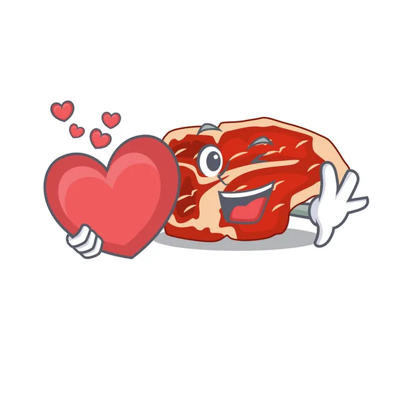 Un style de design de caricature T-bone adorable tenant un grand cœur — Image vectorielle