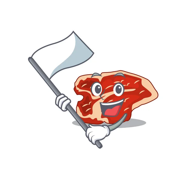 Een dappere T-bone mascotte karakter ontwerp met een witte vlag — Stockvector