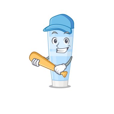 Beyzbol oynayan çekici göz kremi karikatürü karakteri.