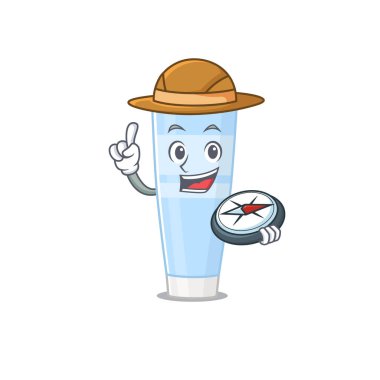 Ormanda pusula kullanan maskot tasarımı göz kremi kaşifi.