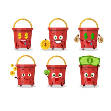 Kum kovası çizgi film karakteri, şirin ifadeli, para getiriyor.