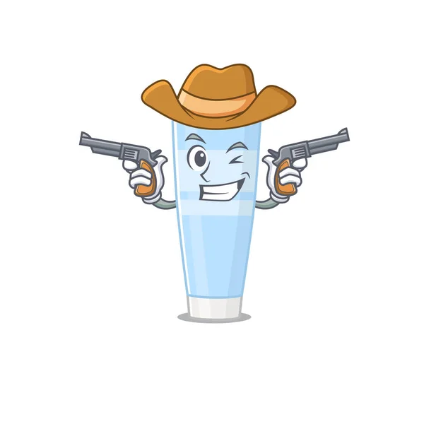 Personaje de dibujos animados vaquero de crema para los ojos con armas — Vector de stock