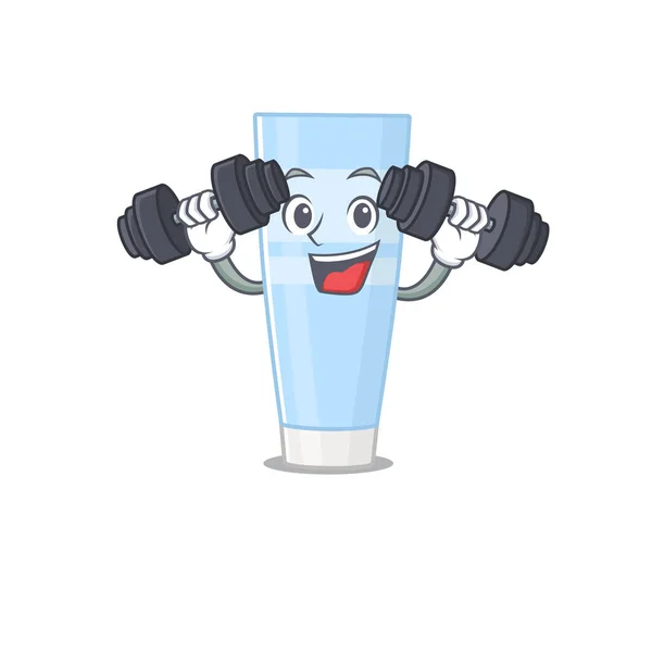 Eye cream mascot design feels happy lift up barbells during exercise — Stock Vector