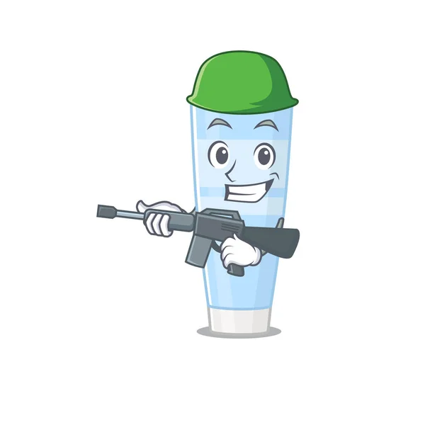 Sebuah gambar kartun Army eye cream memegang senapan mesin - Stok Vektor