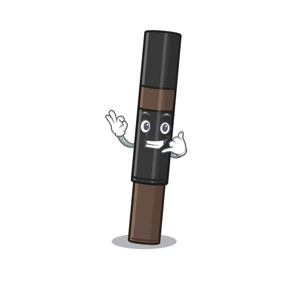 Design de caricatura de lápis de sobrancelha mostrando me chame de gesto engraçado — Vetor de Stock