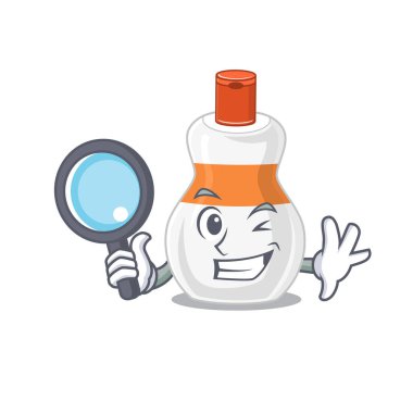 Vücut losyonunun maskot tasarımı. Süper dedektif, aletlerle davayı çözüyor.