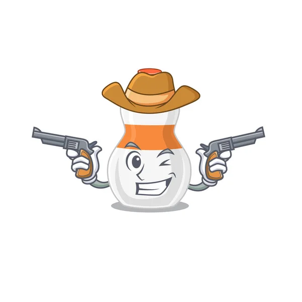 A wise cowboy of body lotion Cartoon design with guns — Stock Vector
