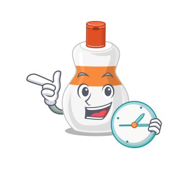 Bir saat tutan neşeli vücut losyonunun resmi.