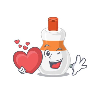 Sevimli bir vücut losyonu. Karikatür tasarımı. Kocaman bir kalp taşıyor.