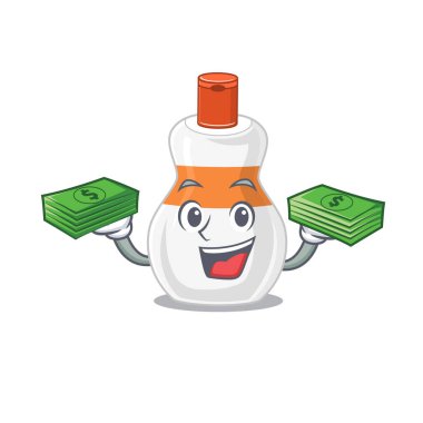 Zengin bir vücut losyonu çizgi film karakteri. Elinde çok para var.