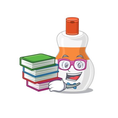 Vücut losyonu öğrenci maskotu tasarımı evde çalışırken birçok kitap okudu