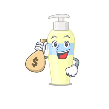 Çılgın zengin serum maskotu tasarımı Para çantaları var