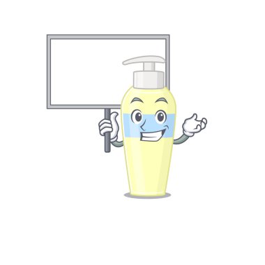 Serum maskot tasarım tarzının karikatür resmi bir tahta taşır