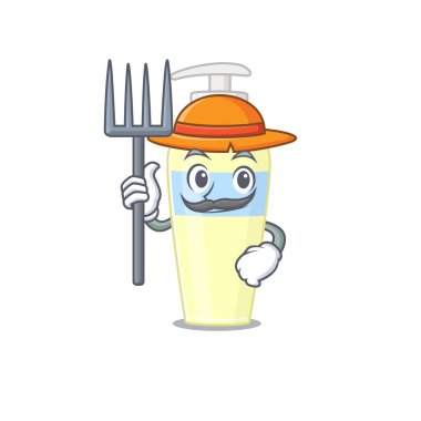 Serum maskot tasarımı şapka takan bir çiftçi olarak çalışıyor.