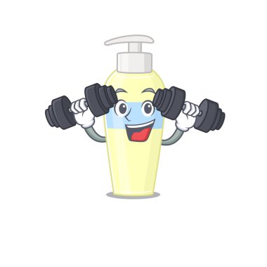 Serum maskot tasarımı egzersiz sırasında halterleri kaldırmaktan mutluluk duyar