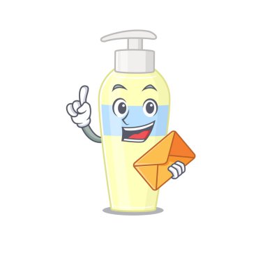 Kahverengi zarflı neşeli bir serum karikatür tasarımı.